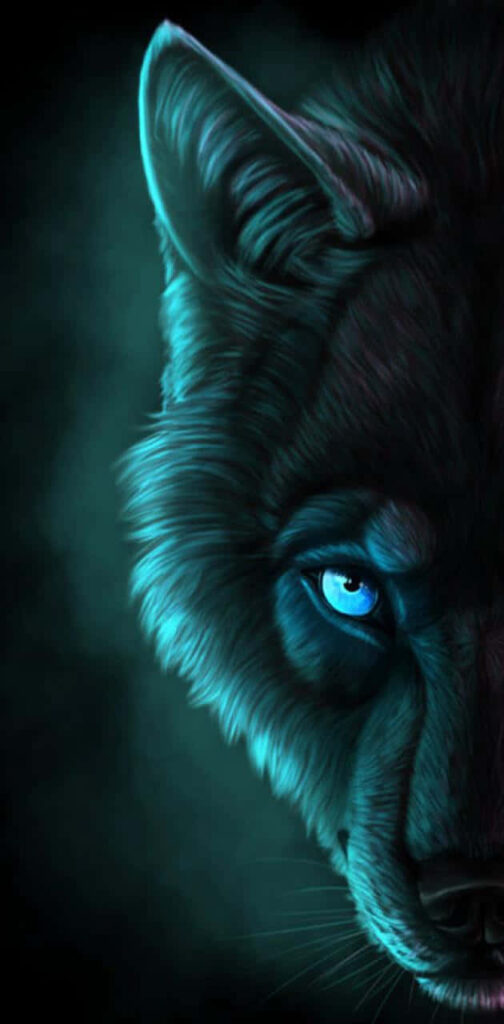 Captivating Blue-Toned Wolf Wallpaper: Mystical Half-Face Design
