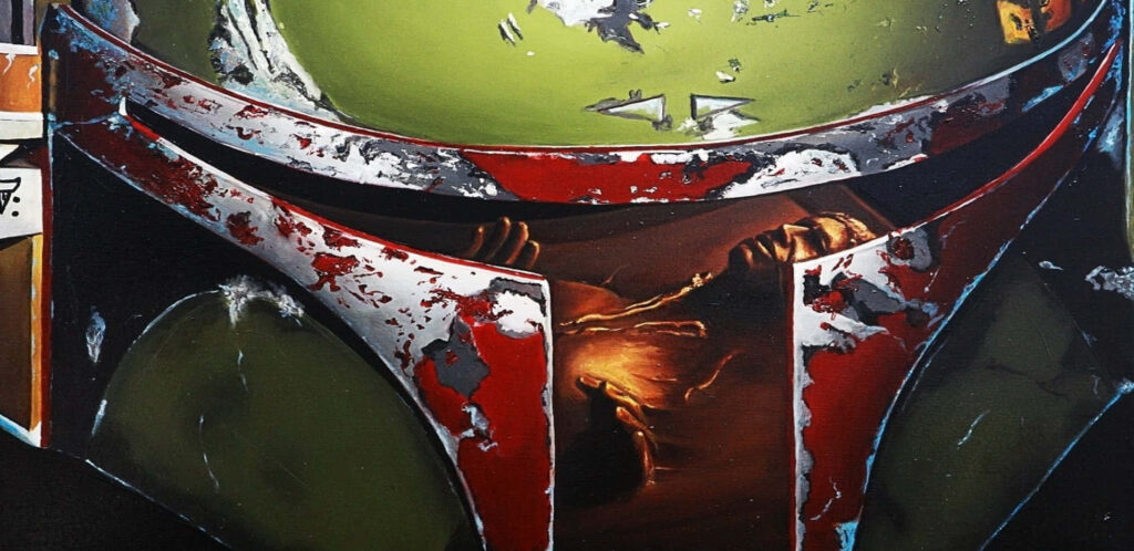 Boba Fett: Intense Wallpaper Background with Battle-Worn Helmet