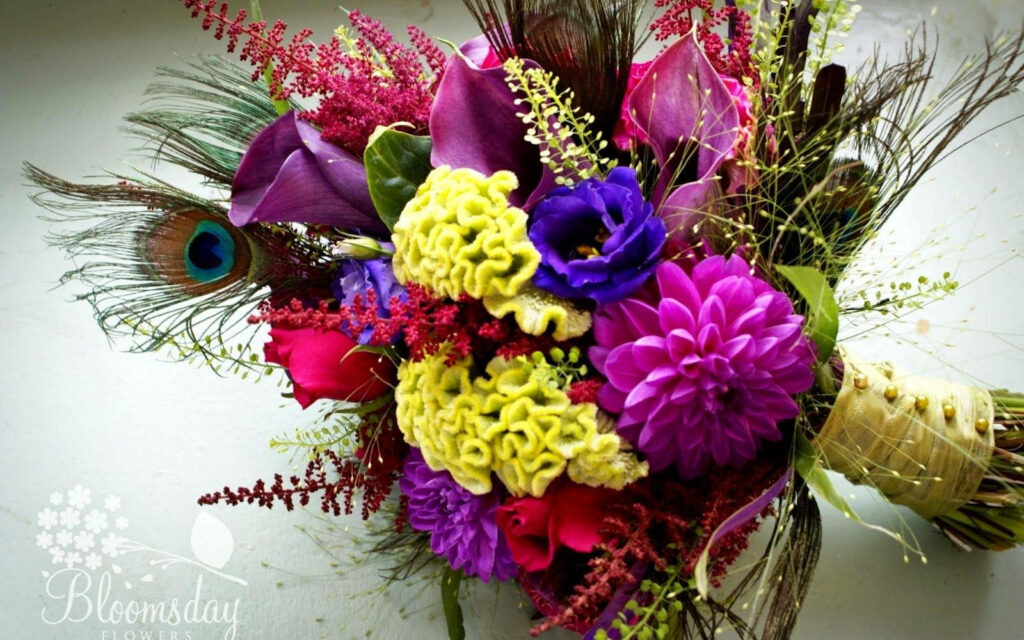 Stunning Bridal Bouquet Wallpaper: Colorful Dahlias & Roses