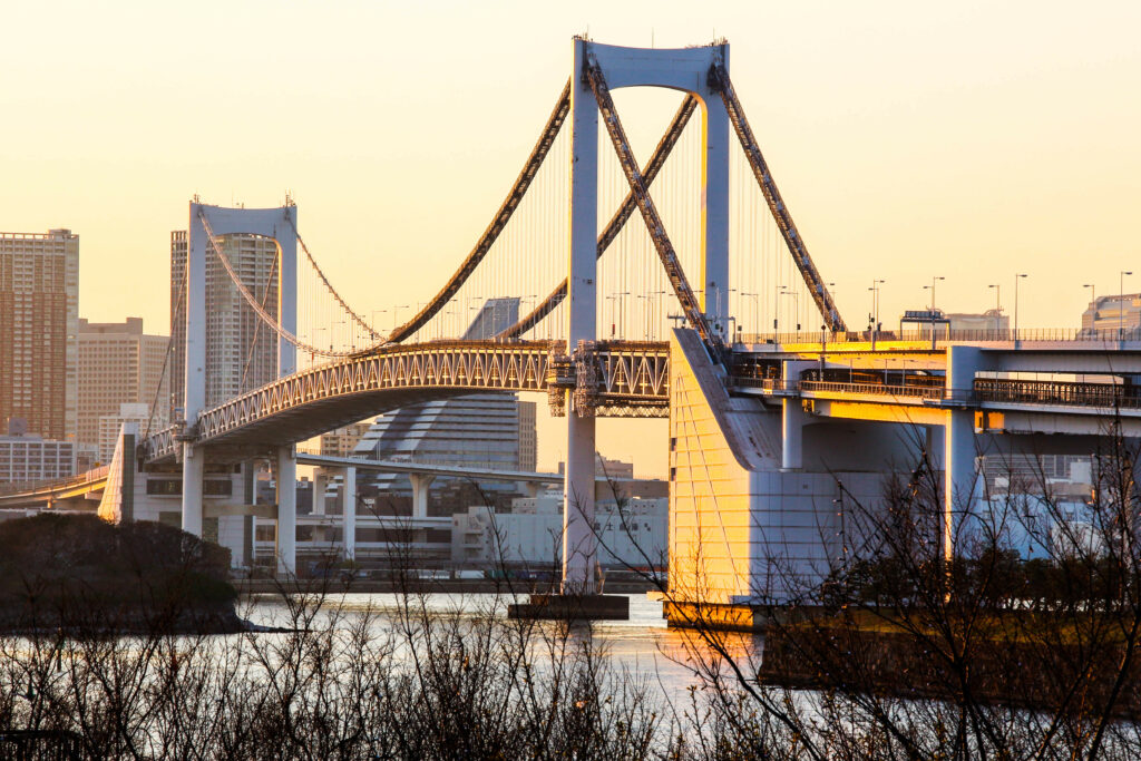 Serene Bridge Wallpaper: Urban Charm with Golden Light & Nature