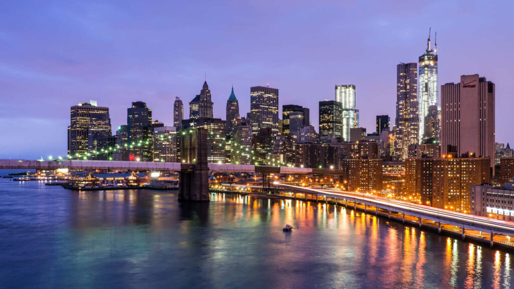 Stunning Brooklyn Bridge Evening View: NYC Skyline Wallpaper