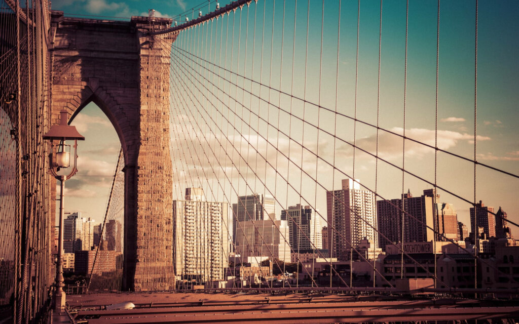 Stunning Brooklyn Bridge Wallpaper: Warm Filter & Cityscape Serenity