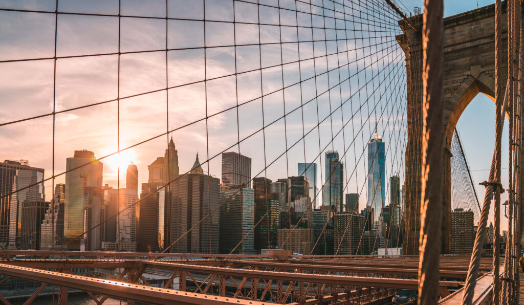 Golden Sunset Brooklyn Bridge & Freedom Tower Wallpaper Background