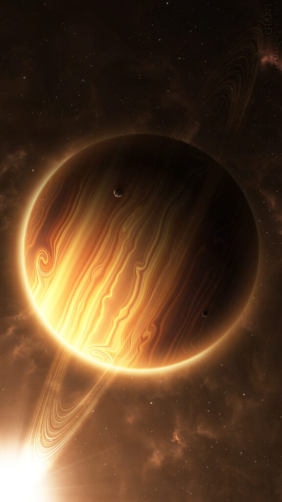Stunning Planet Wallpaper: Brown & Gold Hues with Glowing Rings