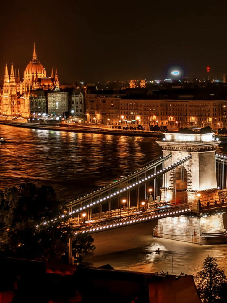 Stunning Budapest Night View Wallpaper: Chain Bridge & Parliament Glow