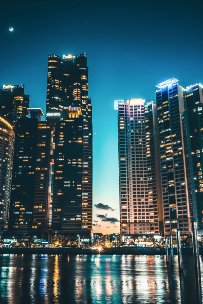 Stunning Busan Night View Wallpaper: Skyscrapers & Reflections