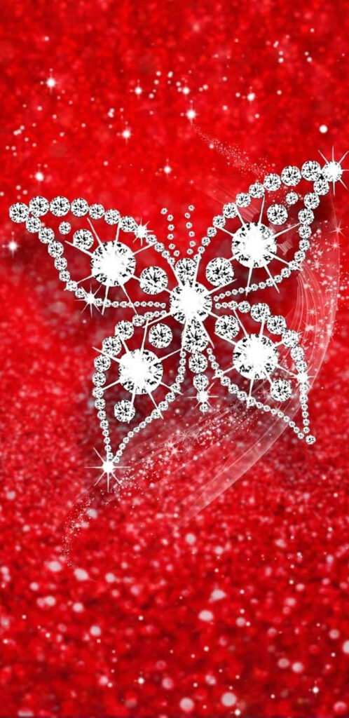 Dazzling Butterfly Wallpaper with Sparkling Diamonds & Red Glitter