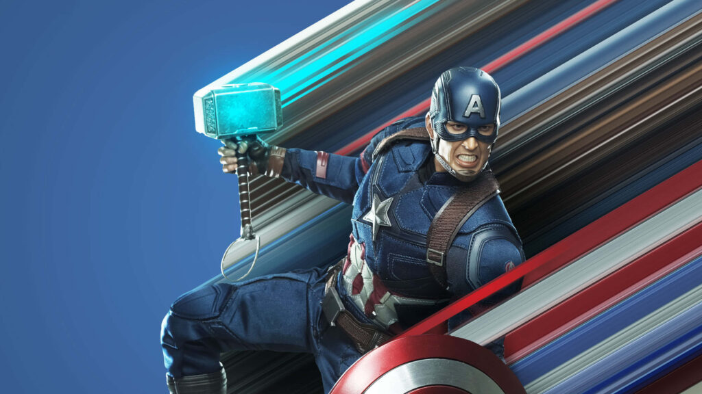 Tech-Enhanced Hero: Captain America Rocks his Android Suit in a Striking Background Photo Wallpaper