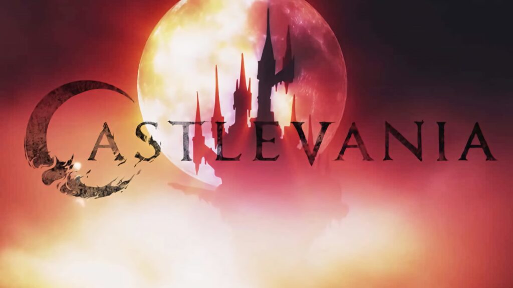 Castlevania Netflix Logo Wallpaper: Dracula's Castle & Fiery Moon