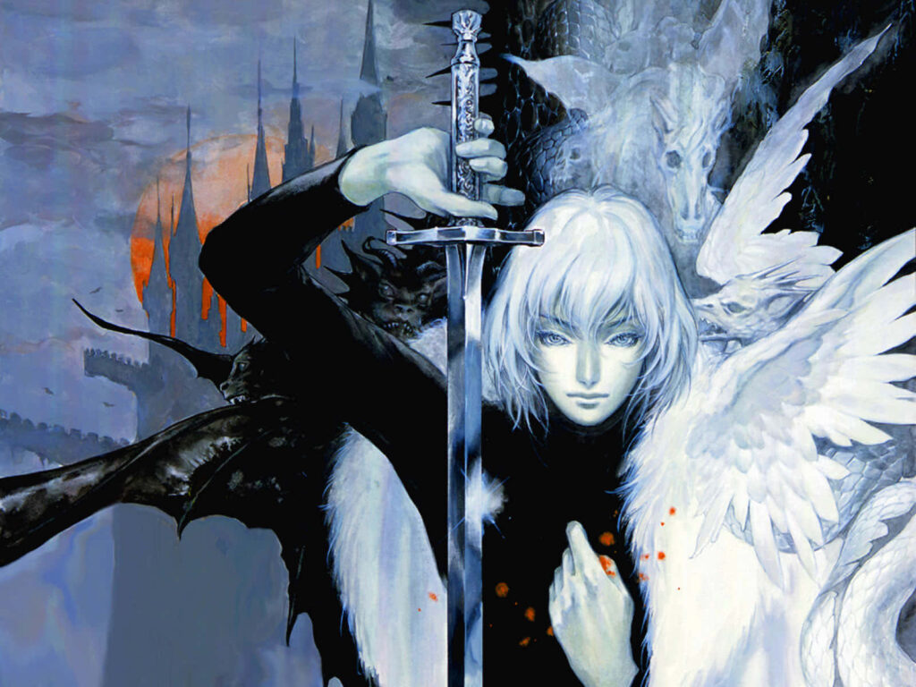 Stunning Castlevania Wallpaper: Gothic Woman with Sword & Mysterious Castle