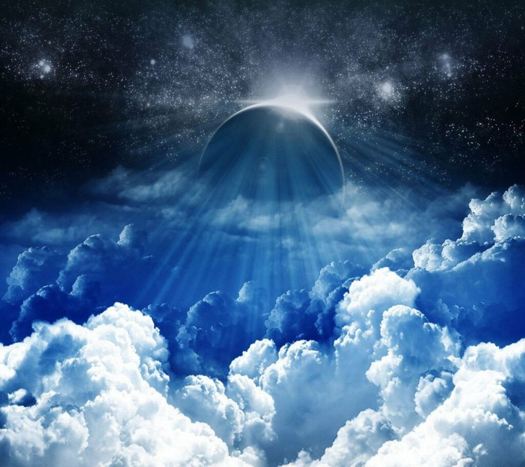 Stunning Ethereal Celestial Background with Blue Sky & Clouds Wallpaper
