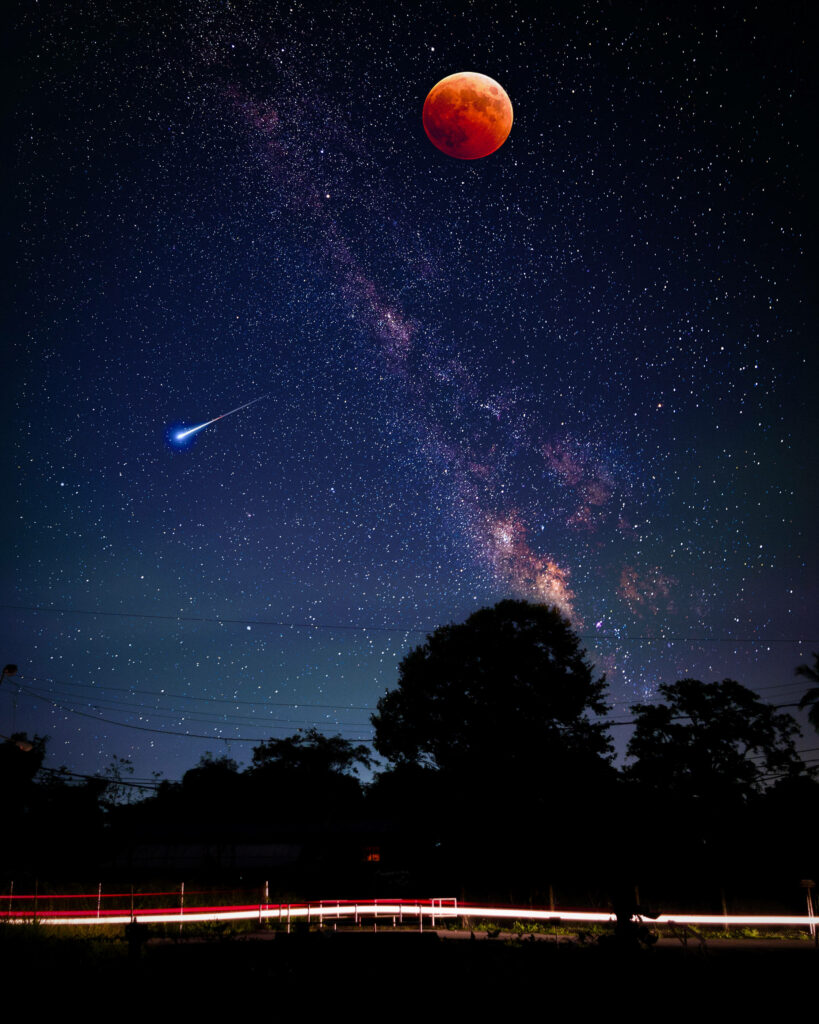 Celestial Blood-Red Lunar Eclipse: Stunning Galaxy Wallpaper Background