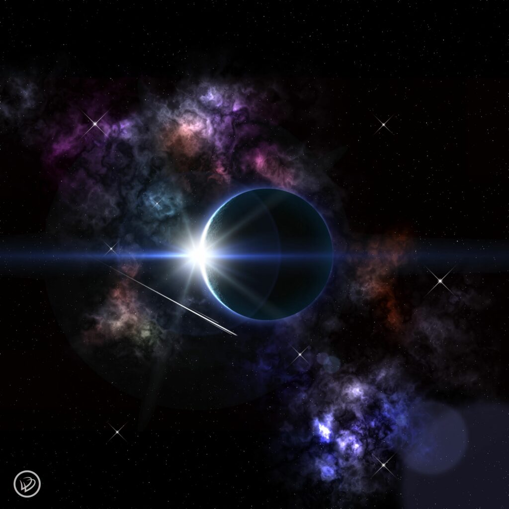 Stunning Celestial Wallpaper: Glowing Solar Eclipse & Cosmic Clouds