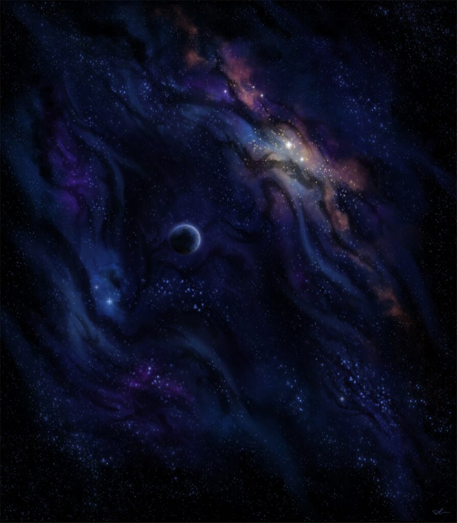 Stunning Celestial Wallpaper: Lone Planet & Swirling Nebulae