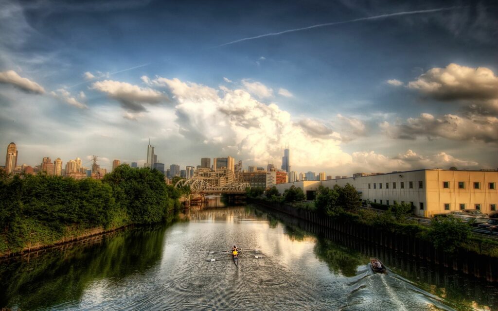 Stunning HDR Chicago Wallpaper: Serene River & Iconic Cityscape