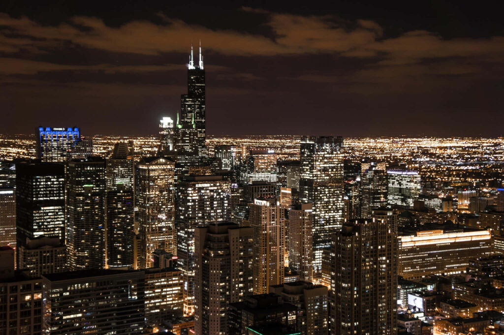 Stunning Chicago Night Skyline Wallpaper - Vibrant City Lights