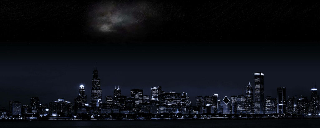 Chicago Nighttime Cityscape: Iconic Skyline Wallpaper Background
