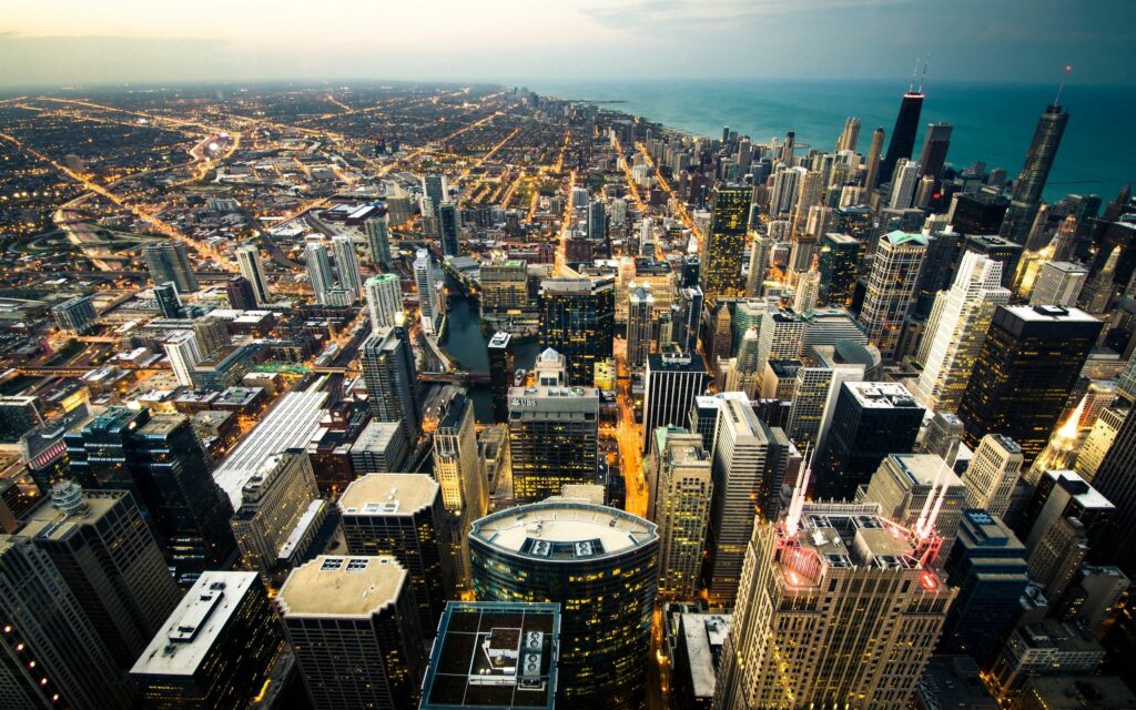 Stunning Chicago Skyline Wallpaper: Aerial View of City Lights