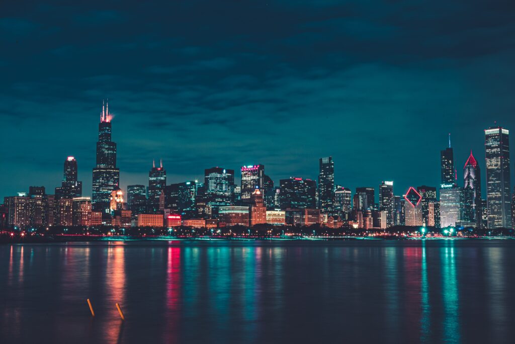 Stunning Chicago Skyline Night Wallpaper Background - Reflections & Serenity