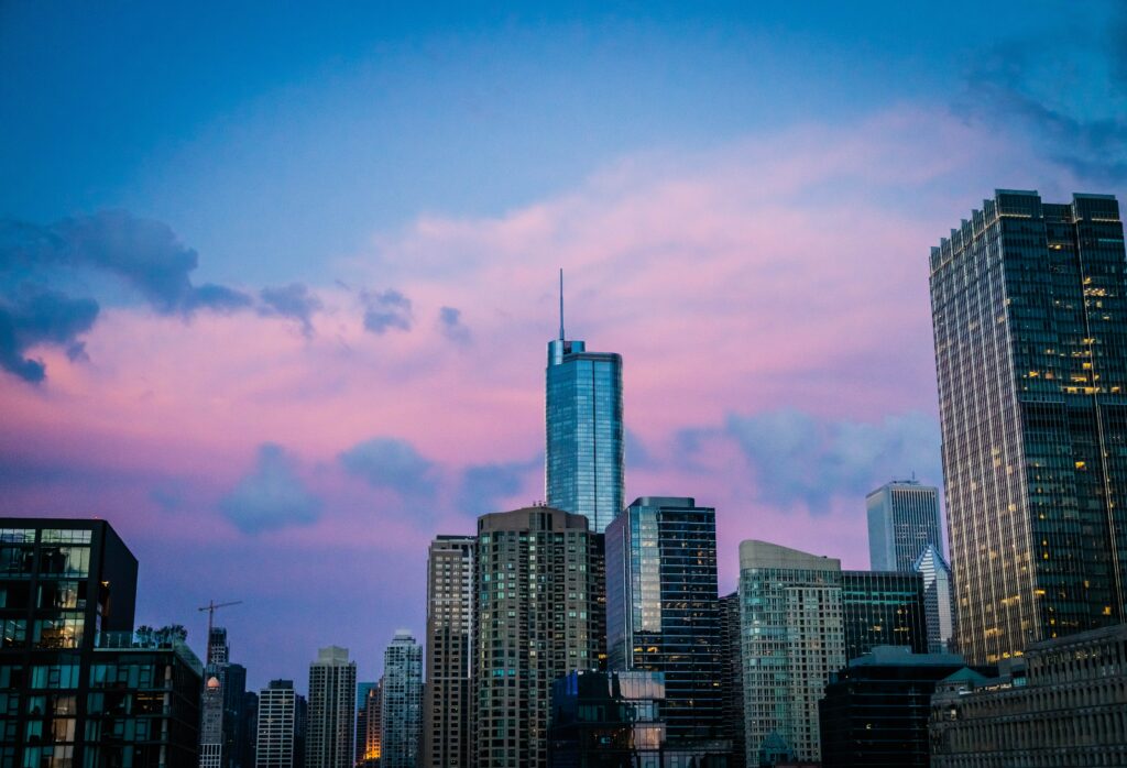 Chicago Skyline Wallpaper: Skyscrapers & Vibrant Sunset Background