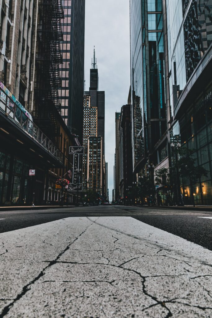 Stunning Chicago Urban Wallpaper: Skyline & Cracked Asphalt Details