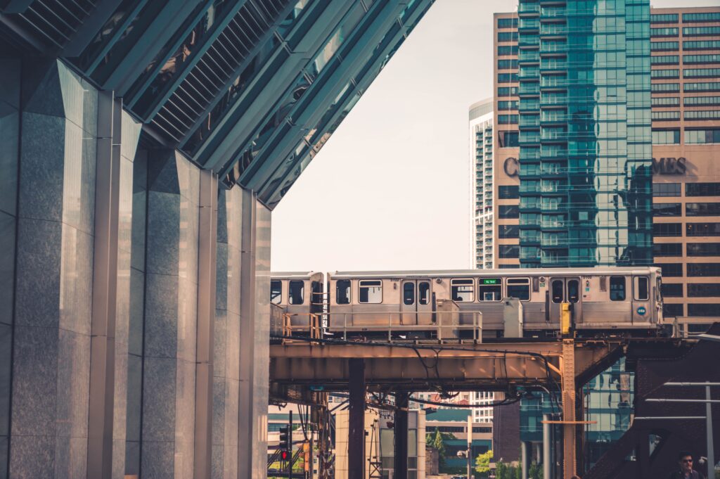 Stunning Chicago Urban Scene: Elevated Train Wallpaper Background