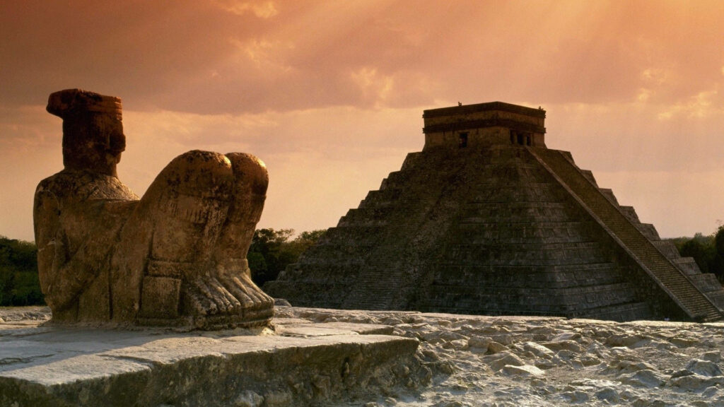 Stunning Chichen Itza Pyramid Wallpaper: Ancient Brilliance & Warm Sunlight