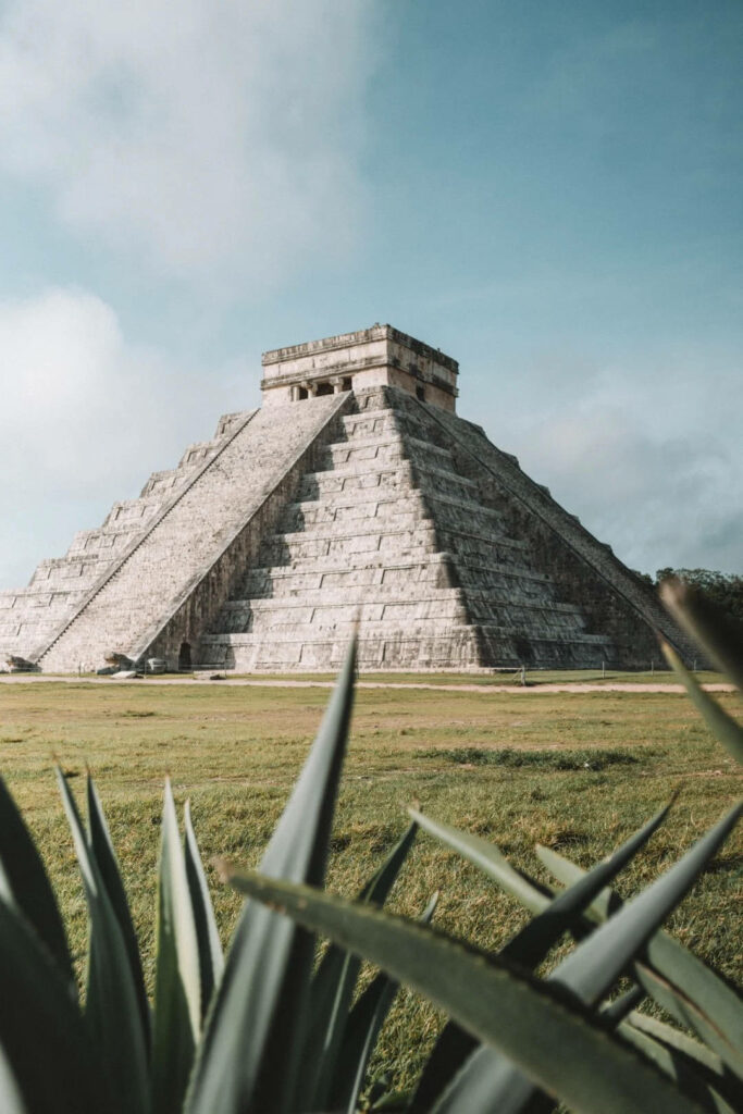 Stunning Chichen Itza Wallpaper: Majestic Pyramid & Aloe Vera Framed