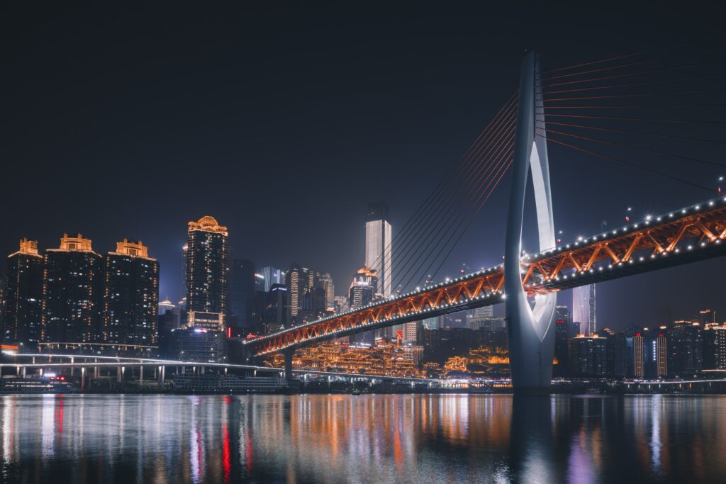 Stunning Chongqing Bridge Wallpaper: Illuminated Night Cityscape