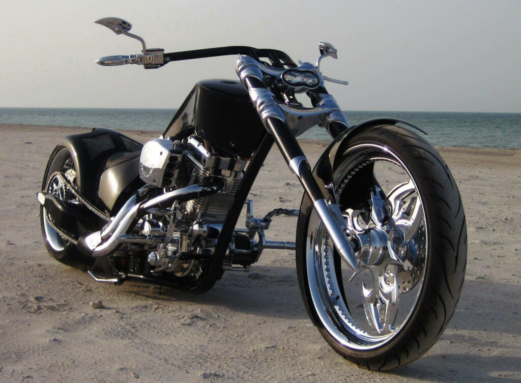 Stunning Chopper Motorcycle Wallpaper: Custom Design & Beach View