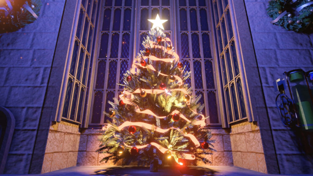 Stunning Christmas Tree with Glowing Lights and Star by Elegant Windows Wallpaper