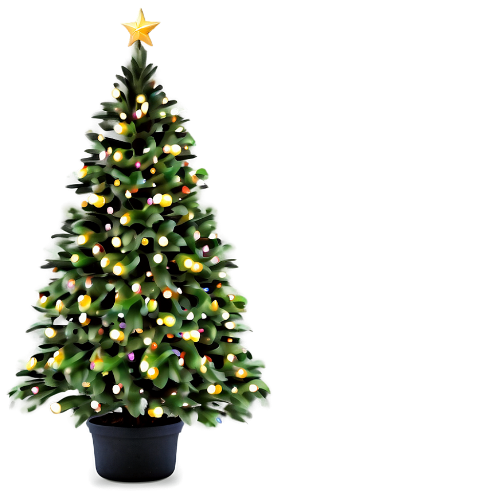 Festive Christmas Tree with Lights & Star Against Green Background Wallpaper