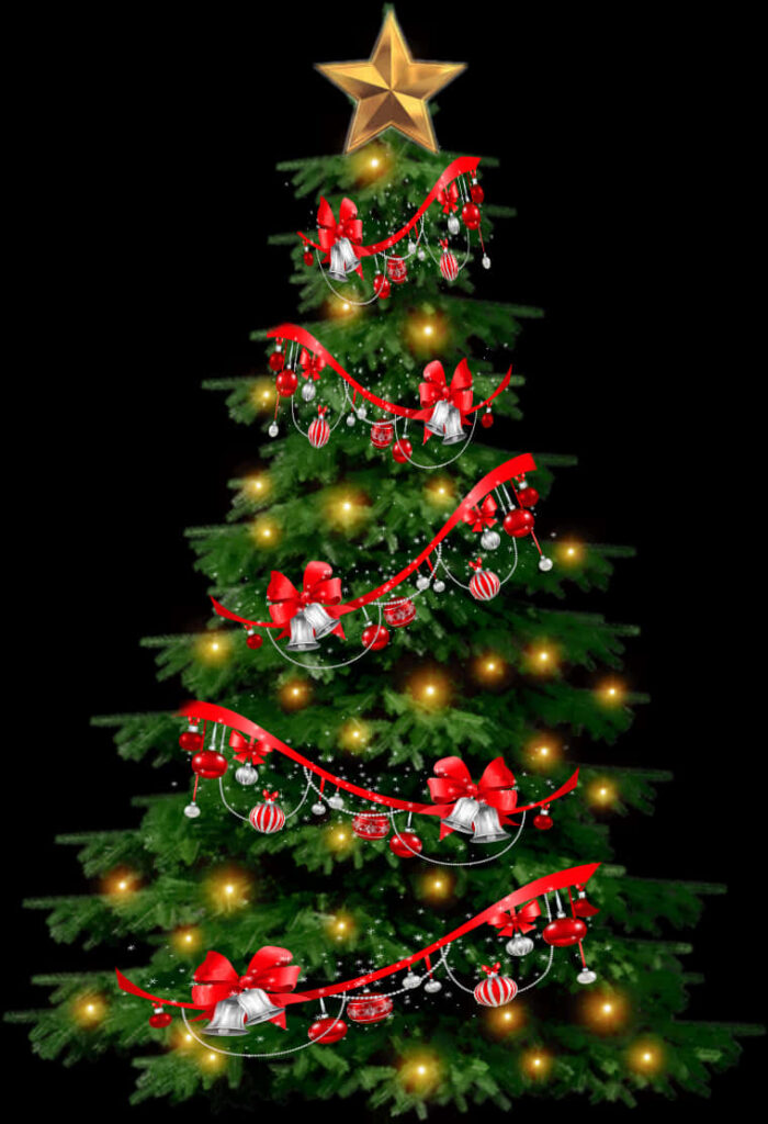 Festive Christmas Tree with Star Topper and Cheerful Decorations Wallpaper