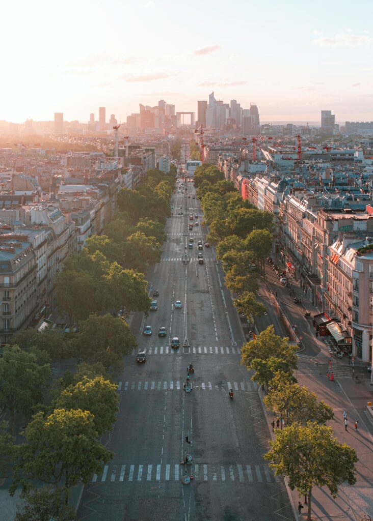 Stunning Aerial Cityscape Wallpaper: Trees & Modern Skyline Blend