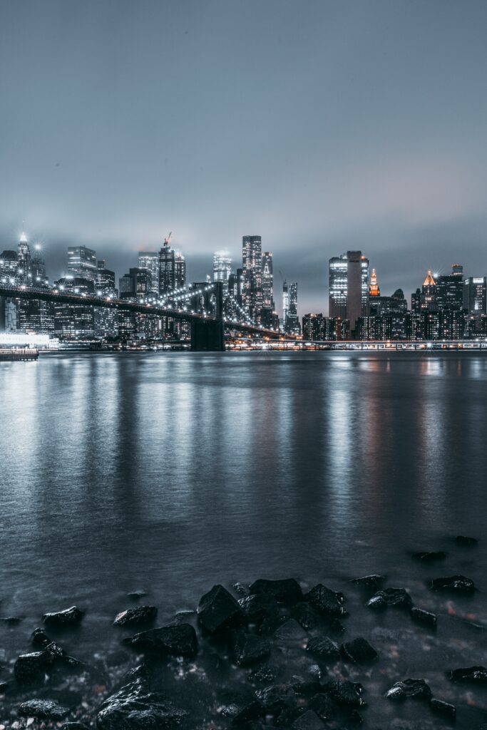 Stunning Cityscape Night Wallpaper with Bridge Reflection
