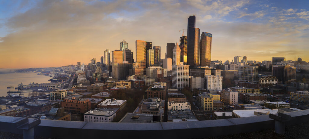 Stunning Cityscape Wallpaper: Modern Skyscrapers at Sunset