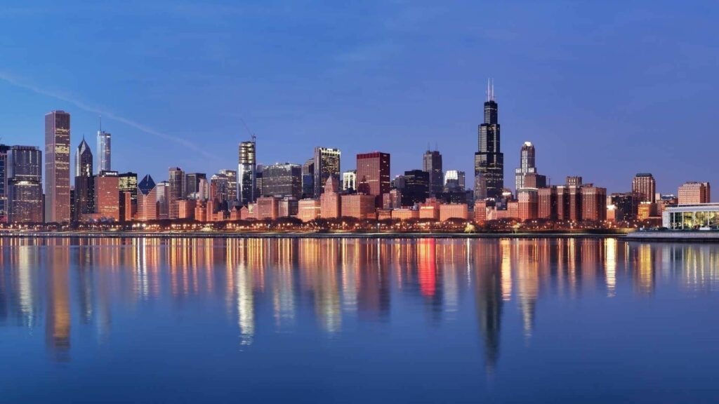 Urban Twilight: Stunning Skyscrapers Wallpaper Background