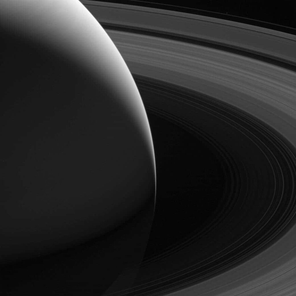 Stunning Saturn Wallpaper: Majestic Rings & Shadows Close-Up