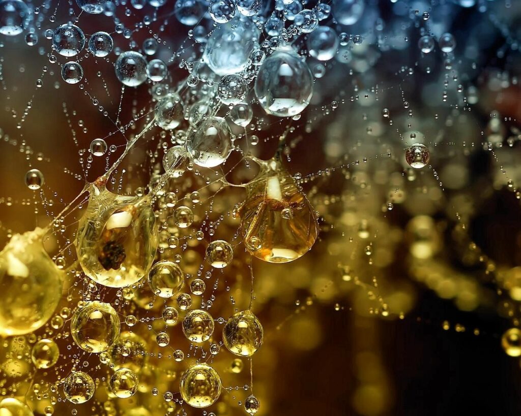Mesmerizing Dewy Cobweb Wallpaper Background in Morning Light