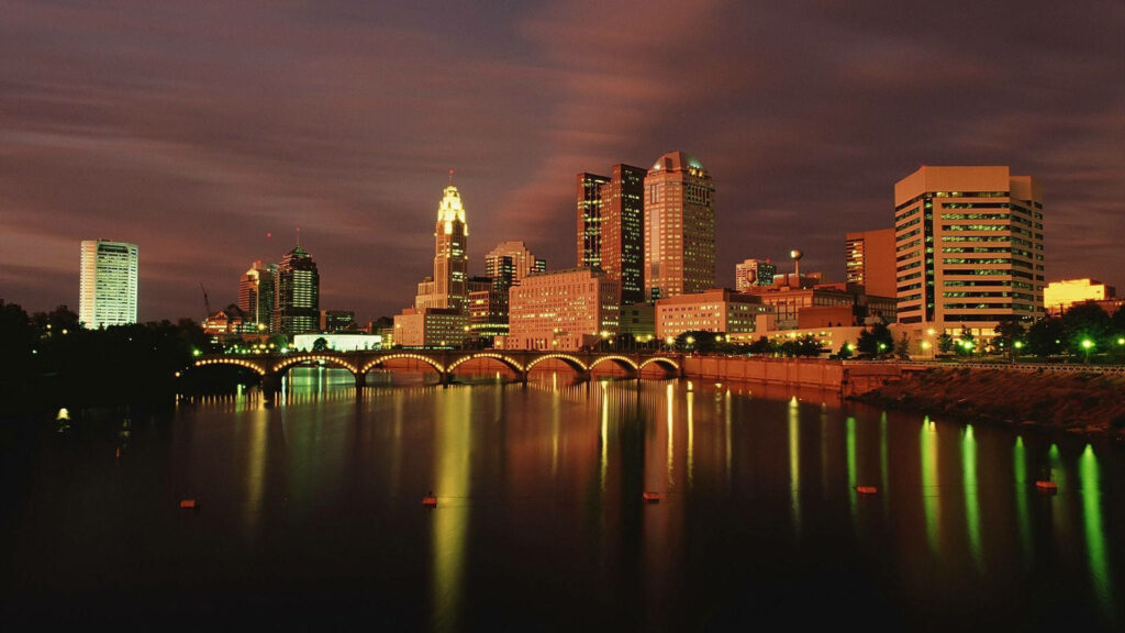Stunning Columbus Ohio Skyline Night View Wallpaper Background