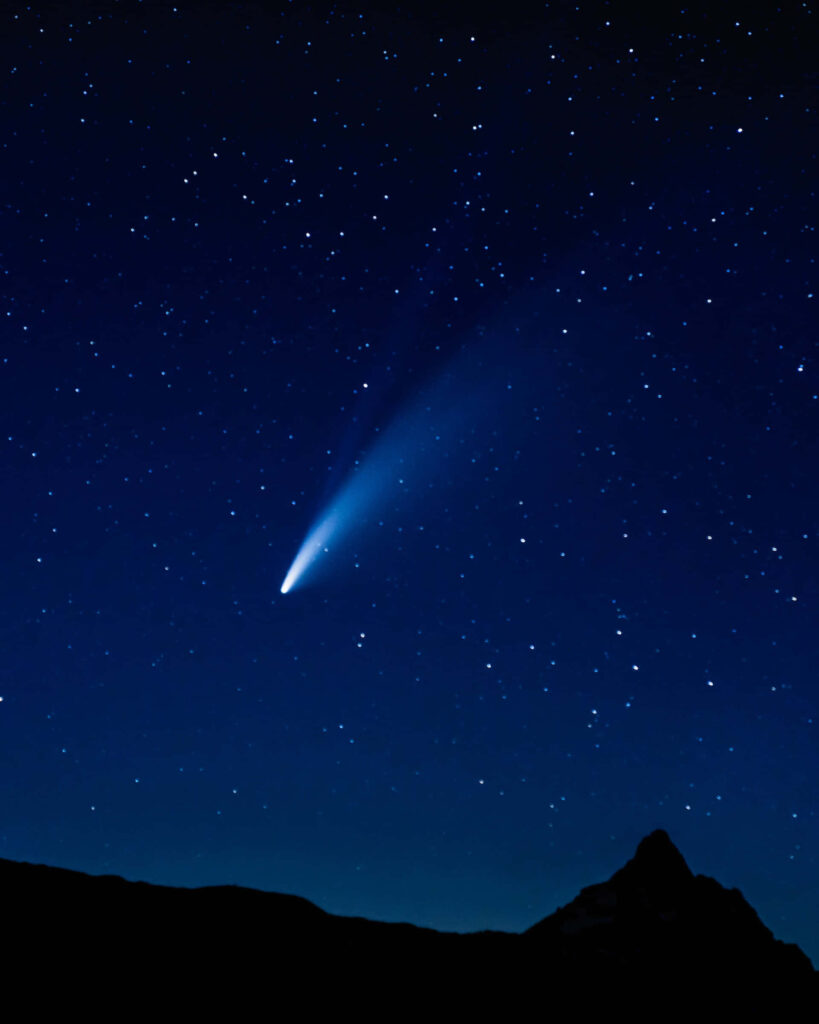 Stunning Comet Wallpaper: Serene Night Sky with Mountain Silhouette