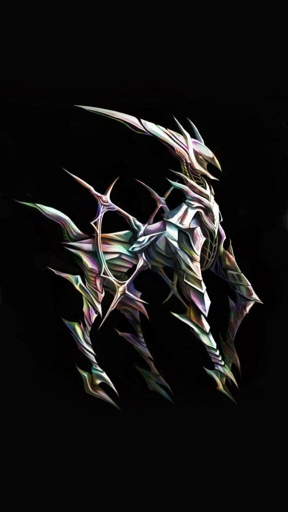 Prismatic Arceus: Majestic Pokemon in HD with Vibrant Spikes, Gray Stripes, and Black Background Wallpaper
