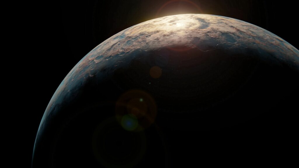 Stunning Cosmic Wallpaper: Planet with Lens Flare Against Space