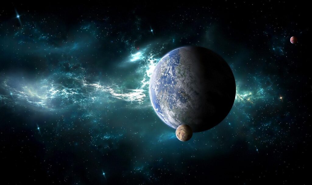Stunning Cosmic Wallpaper: Detailed Planet & Nebulae Background