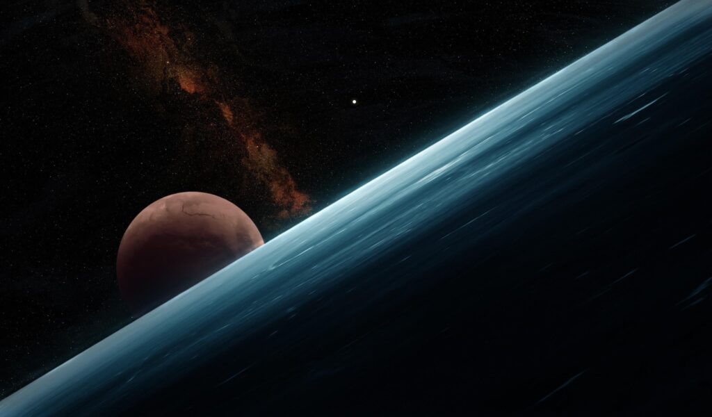 Stunning Cosmic Wallpaper: Distant Planet & Nebula in Space Scene
