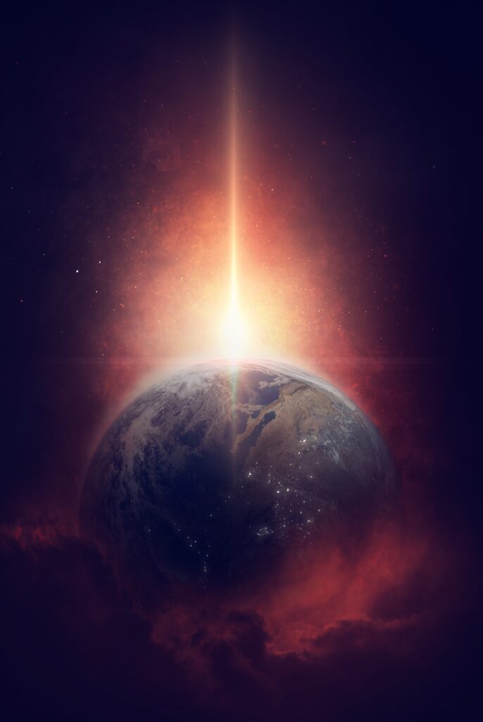 Cosmic Earth Wallpaper: Radiant Galaxy Scene with Glowing Clouds