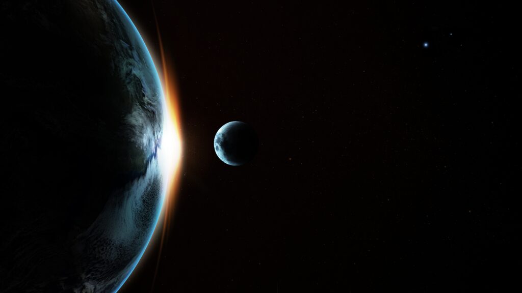 Stunning Cosmic Wallpaper: Earth, Moon & Stars in Harmony