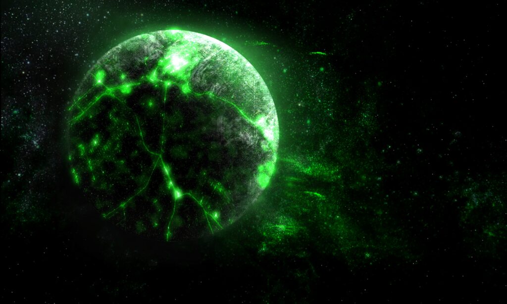 Glowing Green Planet Wallpaper: Captivating Cosmic Space Background