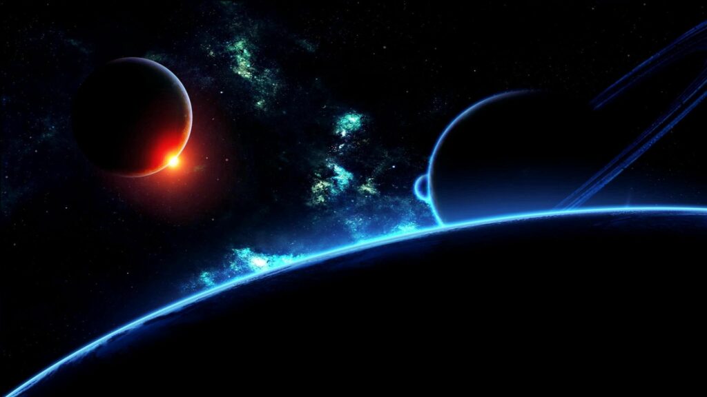 Stunning Cosmic Wallpaper: Glowing Planet & Dazzling Galaxy Scene