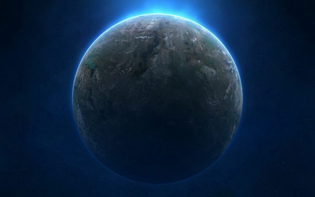 Stunning Planet Wallpaper: Blue Glow in Mysterious Cosmic Space